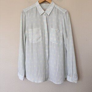 Loft Polka Dot Utility Blouse Blue Size Medium Sky Blue White Cream